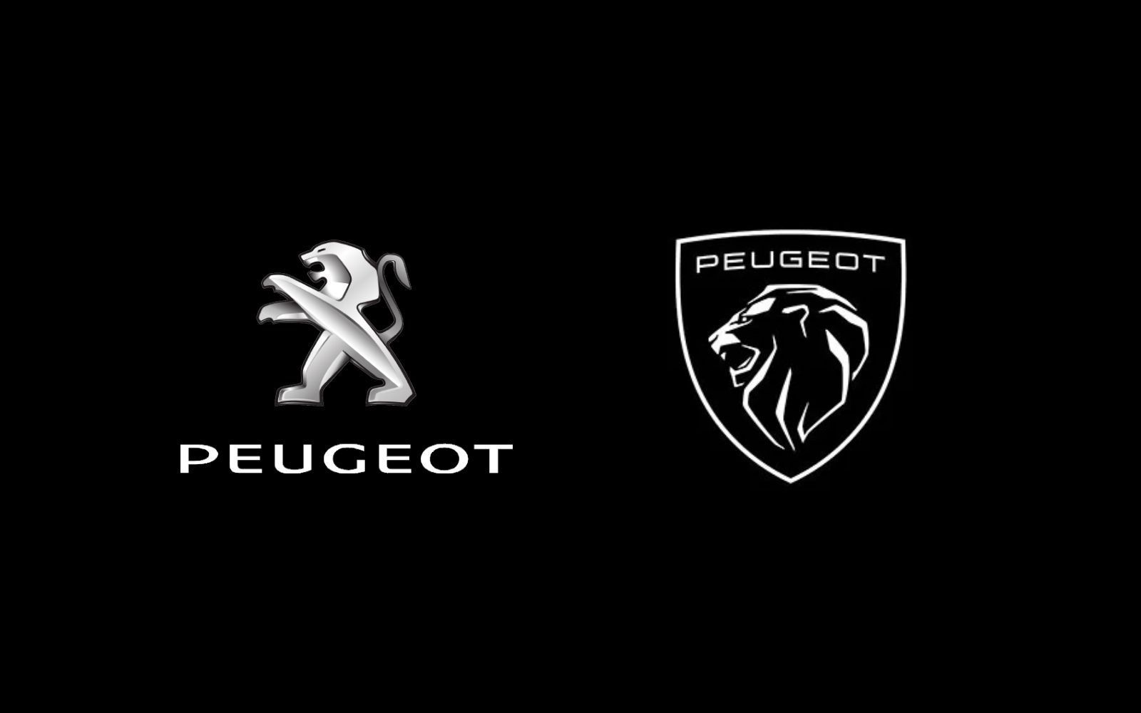 Antiguo logotipo de Peugeot a la izquierda y nuevo logotipo de Peugeot a la derecha