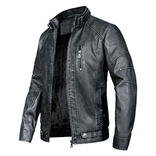 WULFUL Men's Vintage Stand Collar Leather Jacket Chaqueta y abrigo de PU para motoristas