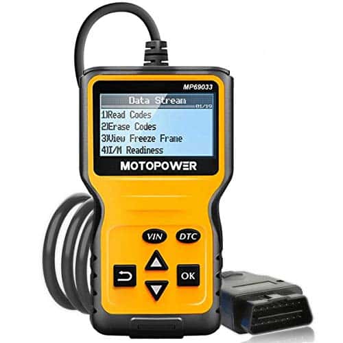 MOTOPOWER MP69033 Escáner de códigos OBD2 para coches Lector de códigos de avería del motor Escáner de diagnóstico CAN para todos los coches con protocolo OBD II desde 1996, amarillo