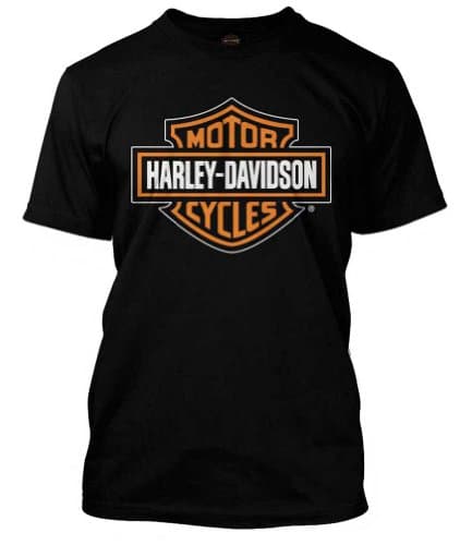 Camiseta Harley-Davidson Negra con Barra y Escudo Naranja para Hombre