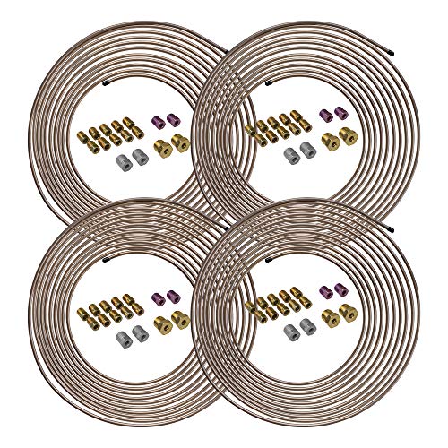 4LIFETIMELINES Verdadero tubo de cobre y níquel no magnético, bobinas y accesorios para tubos de freno, 4 kits, 3/16 x 25