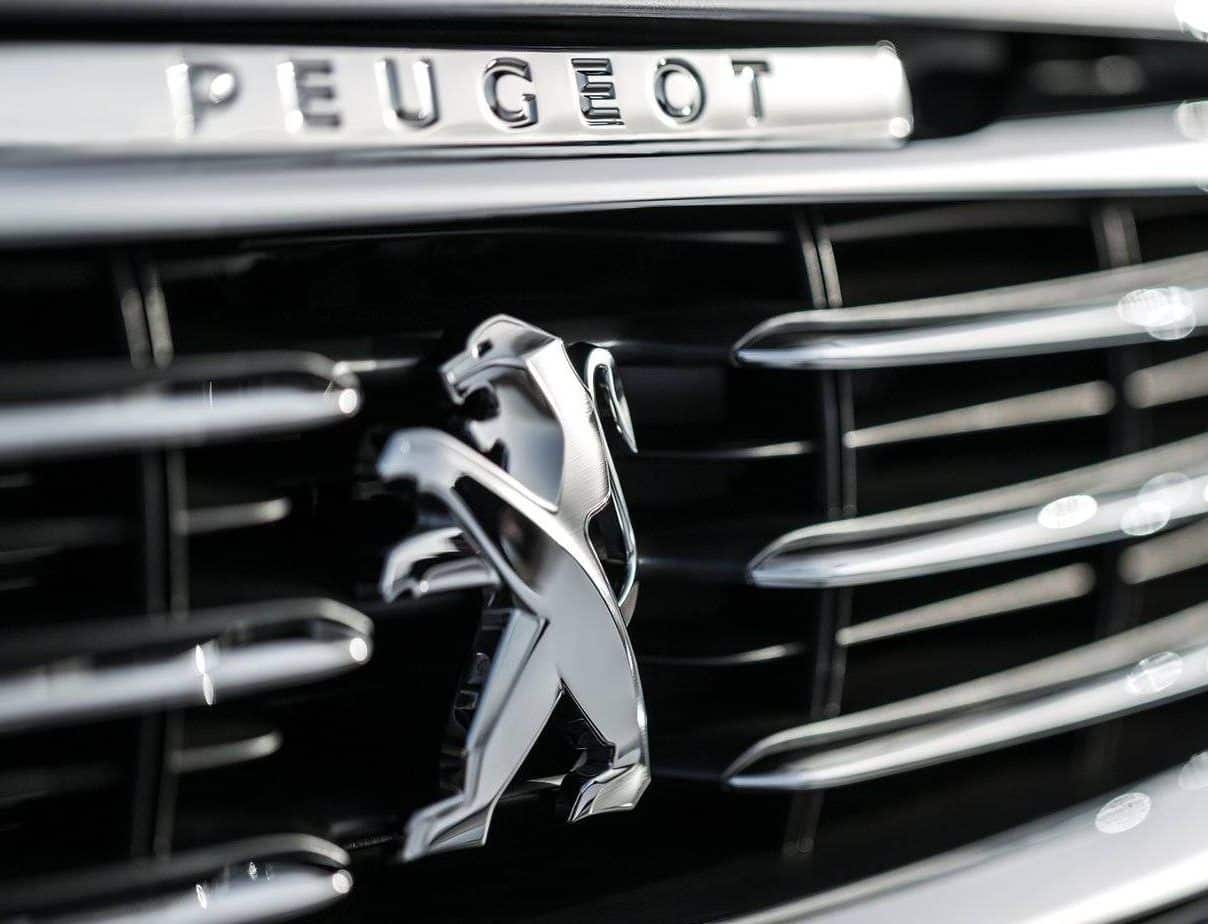Logotipo de Peugeot en la parrilla del coche